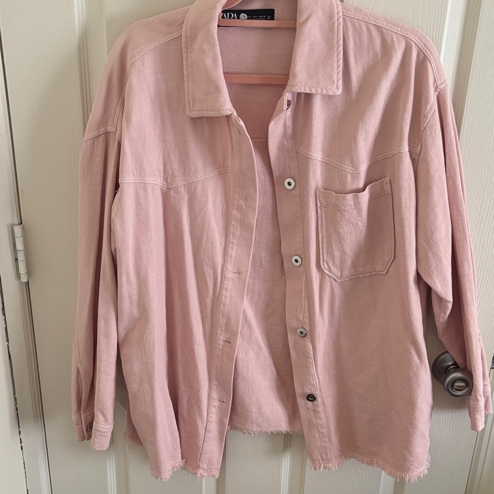Zara Light Pink Button-Up Oversized Shacket